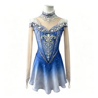 Robe de patinage artistique bleue et blanche, sans manches, en tissu maillé avec strass, pour enfants et adultes, compétition, performance sur glace