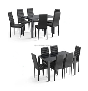 Cheap Price <strong>Dining</strong> Table Set <strong>Painted</strong> Tempered Glass Table Top With Metal Tube Frame <strong>Dining</strong> Table With 6 Pu <strong>Chairs</strong> - Product Image 2