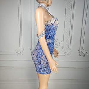 Abito <span class=keywords><strong>Mini</strong></span> <span class=keywords><strong>da</strong></span> Compleanno Blu Argento con Strass, Senza Spalline, Trasparente, Aderente, per Feste in Discoteca, Costume <span class=keywords><strong>da</strong></span> <span class=keywords><strong>Sera</strong></span>, Venduto Direttamente dalla Fabbrica Ocstrade - Product Image 3