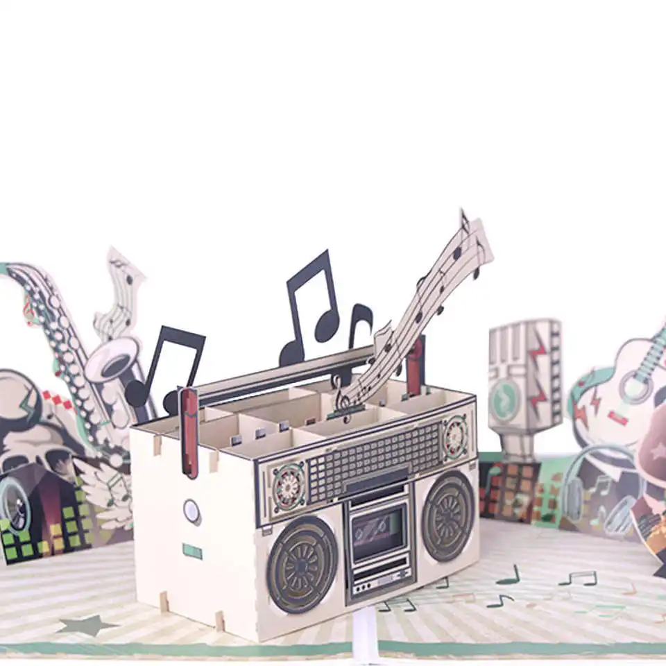 Winpsheng personalized custom design tape recorder 3d pop up happy birthday gift cards