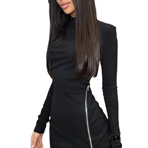 Abito Elasticizzato Sexy <span class=keywords><strong>a</strong></span> Maniche Lunghe con Cerniera Laterale e Vita Stretta alla Moda - Product Image 5