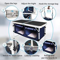 Ensemble de table de camping pliante de camping de pique-nique de cuisine légère avec pieds réglables et sac de rangement en tissu