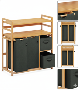 <span class=keywords><strong>Panier</strong></span> à <span class=keywords><strong>linge</strong></span> en bambou à <span class=keywords><strong>4</strong></span> <span class=keywords><strong>compartiments</strong></span>, paniers à <span class=keywords><strong>linge</strong></span> avec trieur de <span class=keywords><strong>linge</strong></span>, avec 2 sacs à <span class=keywords><strong>linge</strong></span>, 2 boîtes en tissu avec étagère - Product Image 2