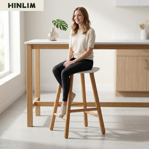 Modern Minimalist Wood Bar <b>Stool</b> with Fabric Seat Contemporary Design for Home Living Room Hotel Bedroom Furniture - Product Image 1