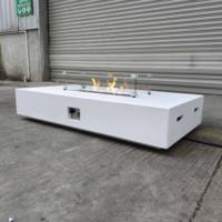 Salon contemporain table de foyer au gaz en béton moderne intérieur/extérieur rectangle en fer jardin camping utilisation avec dessus en verre à l'éthanol