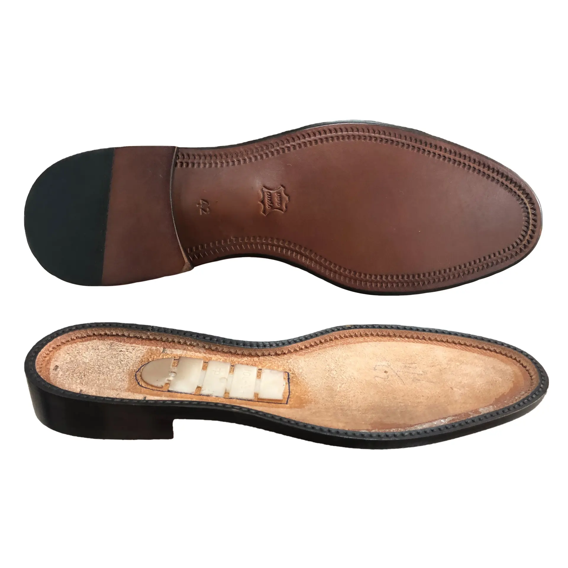 Suelas de cuero de goma con tacón de madera para hombre, zapatos de vestir, suelas de goma