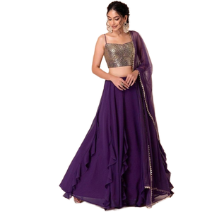 Attractive Purple Georgette Evening Dress Parties and Events Lehenga Choli with Dupatta - Product Image 1