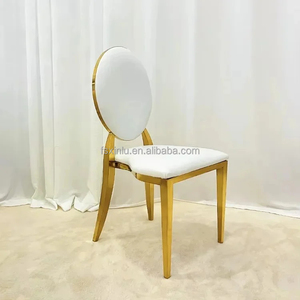 Mobília luxuosa do metal de aço inoxidável empilhável moderno do ouro redondo partido traseiro que janta a cadeira do banquete para cadeiras do evento do casamento