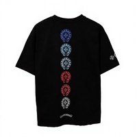 T-shirt tricoté imprimé col rond de haute qualité Printemps/Été, motif champignon croisé, 100% Coton 220 grammes, coupe ample et respirante, manches courtes