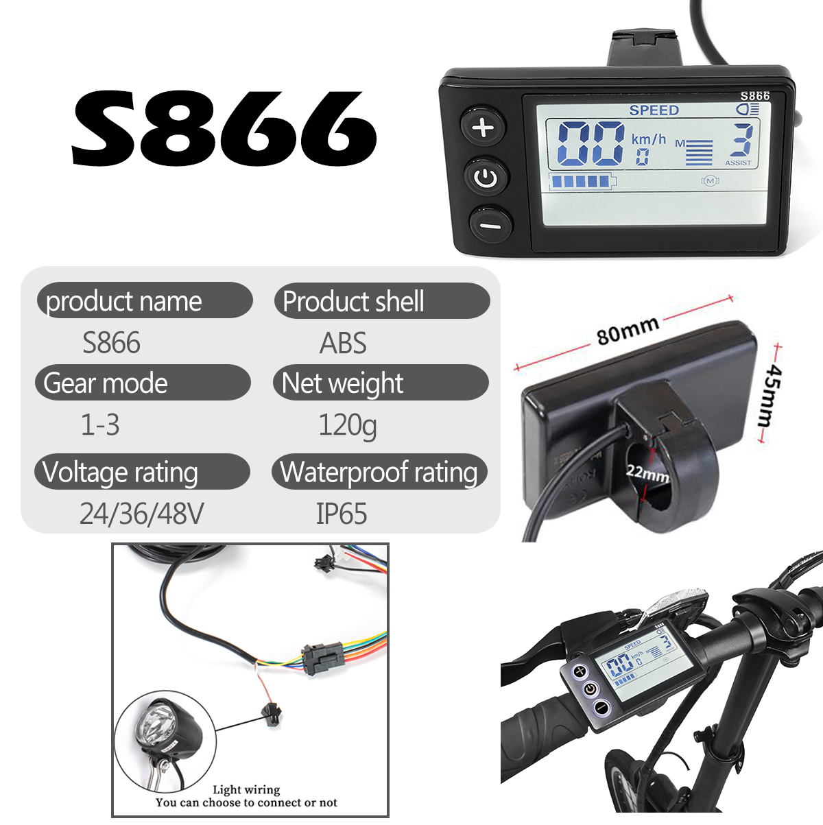 LCD-scherm Elektrische Fiets LCD-scherm, S866 LCD-meter 24v 36v 48v Bedieningspaneel S866 Elektrische Fiets LCD-scherm Elektrische Fietsen