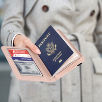 Porte-passeport personnalisé en similicuir, porte-cartes de crédit avec fenêtre transparente, portefeuille de voyage fin, couleur unie, fermeture ouverte, marque JIANJI