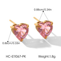 H&C - Juego de Aretes de Acero Inoxidable con Baño de Oro PVD de 18K y Circonitas en Forma de Corazón para Mujer, Venta al por Mayor, Joyería Fina para Bodas