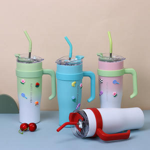 Gourde isotherme en acier inoxydable de 40 oz avec paille, bouteille d'eau portable, tasse de voyage isolée avec poignée pour voiture, flasque sous vide - Product Image 2