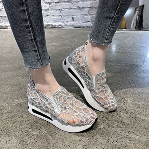 Zapatos de Mujer de Verano, de Encaje, Malla, Blancos, Casuales, con Plataforma Interna - Product Image 3