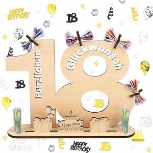 Decoración para el 18º Cumpleaños, Confeti, Libro de Visitas para Hombre o Mujer con Soporte y 5 Pentagramas de Madera, Artículos para Fiestas - Product Image 1
