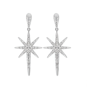 Orecchini a Stella in Oro Bianco con Diamanti E479, Gioielli di Lusso da Donna per Feste, Diamanti Naturali Taglio Brillante Rotondo Colore D - Product Image 1