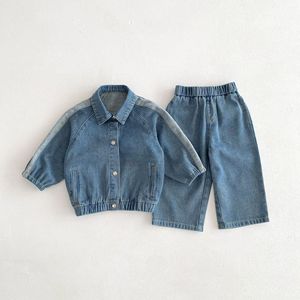 Nouvel ensemble en jean pour garçons et filles, haut à manches cardigan, <span class=keywords><strong>pantalon</strong></span> décontracté tendance - Product Image 4