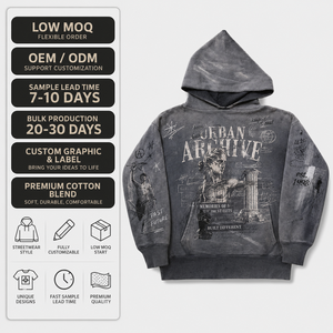 Sudadera con Capucha Personalizada con Diseño Gráfico OEM, Estilo Urbano Vintage, Mezcla de Algodón, MOQ Bajo, Impresión de Etiqueta, Diseño Premium de Alta Calidad para Hombre - Product Image 1