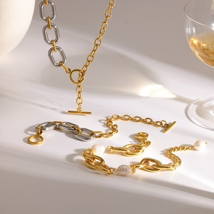 高級ステンレス製ジュエリーセット PVD金メッキチャンキーチェーンネックレス ブレスレット 結婚式パーティーギフト用 - Product Image 4