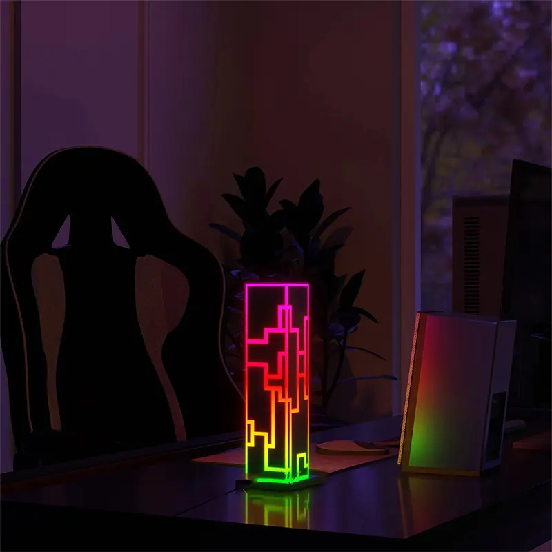 Amazon Hot Sale Cube LED Color Table Lamp Multicolor Triangle Desktop Lamp Acrylic building Night Light