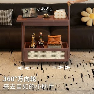 Side <b>table</b>, coffee <b>table</b>, movable sofa, side cabinet, <b>small</b> apartment <b>folding</b> trolley, living room shelf, solid wood vintage - Product Image 3