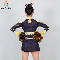 Uniforme de cheerleading OEM à manches longues et jupe, couleur or et graphite, avec logo gratuit
