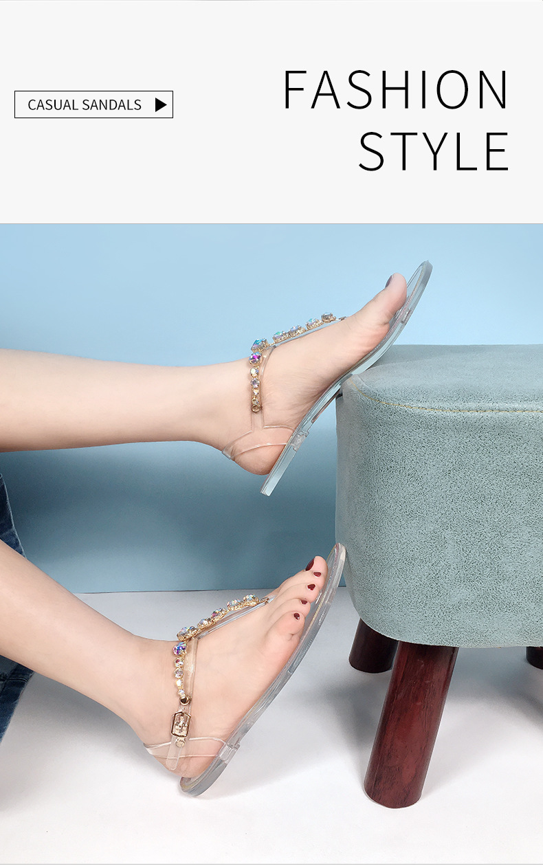 Summer Jelly Shoes Female Jelly Sandals Cross-border PVC Flat Beach Crystal Sandals