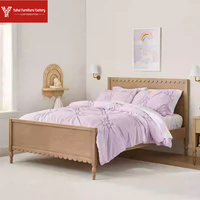 Lit double en bois massif de style français antique avec dentelle ondulée, lit double en bois massif de style américain, luxe léger, style rétro avec dentelle ondulée
