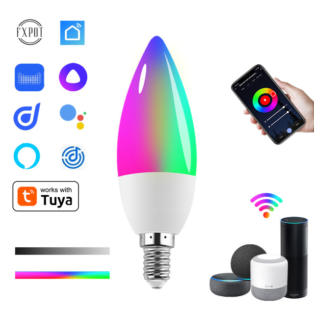 Tuya APP Control Alex Google Home Smart Bulbs E14 Candle Color Changing Smart Lamp 5W Dimmable Wifi LED Smart Bulb