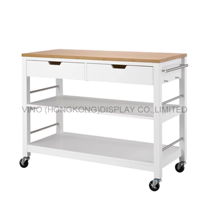 Rắn gỗ hiện đại Nhà bếp đảo giỏ hàng với thả cán và có thể khóa bánh xe căn hộ lưu trữ cho tủ bếp 2 ngăn kéo - Product Image 2