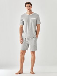 <span class=keywords><strong>Pigiama</strong></span> <span class=keywords><strong>estivo</strong></span> corto da 2 pezzi da <span class=keywords><strong>uomo</strong></span> con scollo a V e scollo a V <span class=keywords><strong>pigiama</strong></span> da <span class=keywords><strong>uomo</strong></span> personalizzato - Product Image 5