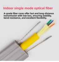 Cable de Fibra Óptica Plano para Elevador OM4 de 4 Núcleos, Cubierta de PVC LSZH, 2 Hilos de Acero Gi, Clasificación IP67, Bajo Voltaje, Cobre Libre de Oxígeno