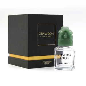 Luxury 50ml Chinese Style Clear Glass Perfume <b>Bottle</b> Cubic Design with Jade Stone Cap <b>Box</b> Custom Logo 70ml 100ml for Packaging - Product Image 3