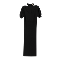 Nouvelle Robe Longue d'Été Élégante et Sexy en Laine Cachemire, Coupe Cintrée, Col Halter, Lacets, Anti-Plis, Vêtements Féminins