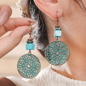 Boucles d'oreilles pendantes bohèmes en alliage, motif géométrique, plaqué cuivre antique, ensemble de boucles d'oreilles pendantes tendance pour femmes - Product Image 4