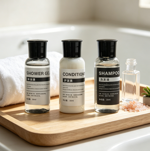 Mini Botella de Champú de Vidrio Transparente para <span class=keywords><strong>Hotel</strong></span>, Set de Baño de Viaje de 35 ml, Tapa Abatible Negra de PE, Artículos de Aseo para Hoteles - Product Image 3