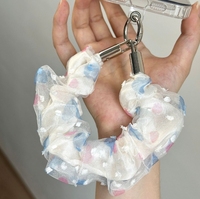 Herzförmiger Gepunkteter Doppelschichtiger Netz-Satin Handgelenkriemen mit Metallverschluss Schlüssel- und Handyhalter