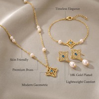 Ensemble de bijoux Mylove en laiton plaqué or avec perles d'eau douce naturelles et zircon bleu, collier, boucles d'oreilles, bracelet, vente en gros pour mariage