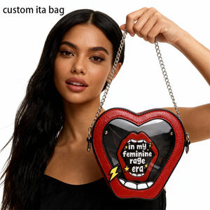 Sac Ita personnalisé en forme de cœur pour épingles, design 'Feminine Rage Era', sac bandoulière à fenêtre transparente pour les amoureuses de la mode féministe et audacieuse - Product Image 3