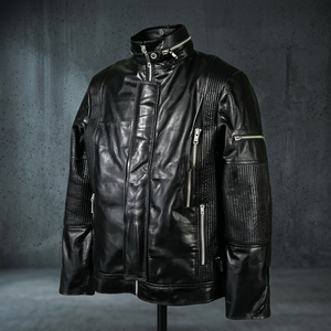 Chaqueta de Cuero para Hombre Estilo Biker Daft Punk Negra, Abrigo de Invierno con Cierre de Cremallera, Chaqueta de Cuero Vacuno Genuino - Product Image 3