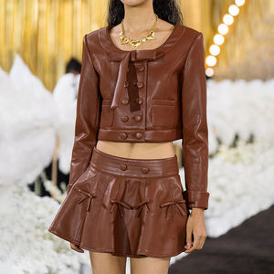 ZYHT 73640 femme rue moto tenues femmes à manches longues vélo jupe courte costumes mode cuir Mini jupe ensembles - Product Image 3