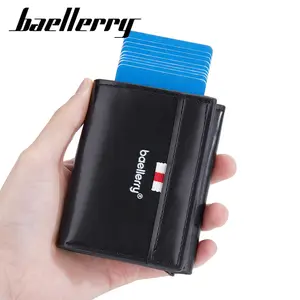 Baellerry Aluminium Metal Rfid Protected Smart Pop Up Wallet Money Pocket Pop Up Automatic Card Holder Wallet With Bill Slot