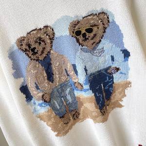 Мужской свитер в корейском стиле на осень-зиму, хлопковый, с двойным принтом медведей, круглым вырезом, длинным рукавом, в молодежном повседневном академическом стиле - Product Image 6