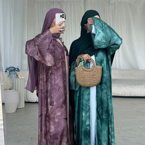 R-579 Ultimo Modello di Abaya Islamica Traspirante e Modesta con Stampa Frontale e Fiocco, Stile Dubai per Eid e Ramadan - Product Image 3