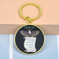 Porte-clés en métal émaillé plaqué or, forme personnalisée, symbole religieux, citation inspirante, figurine d'aigle, vente en gros