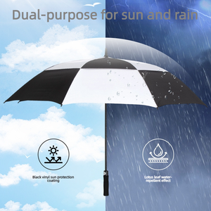 Parapluie de golf à double couche 8 baleines avec logo personnalisé, grand format, ouverture automatique, motif à carreaux, manche droit, idéal pour événements et cadeaux d'entreprise - Product Image 4