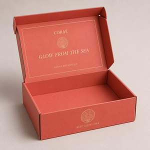 Boîte d'expédition ondulée personnalisée à fermeture automatique, rouge corail, impression feuille d'or, pelliculage mat, emballage cosmétique et soins de la peau, à rabat - Product Image 1