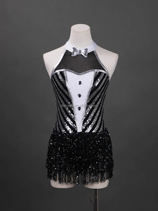 Costume da Ballo con <span class=keywords><strong>Frange</strong></span> di Alta Qualità, Abito da Ballo Latino Bianco e Nero, <span class=keywords><strong>Gonna</strong></span> da Jazz per Ragazze - Product Image 4