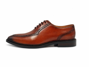 <b>Mens</b> Burnished Brown Brogue Derby Shoes Genuine Leather <b>Apron</b> Toe Lace-Up Rubber Sole Formal Dress Shoes - Product Image 5