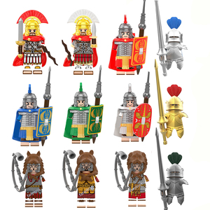 Série de figurines d'<span class=keywords><strong>action</strong></span> miniatures de chevalier médiéval, bouclier, soldat romain, tête mobile, jouets de construction - Product Image 1